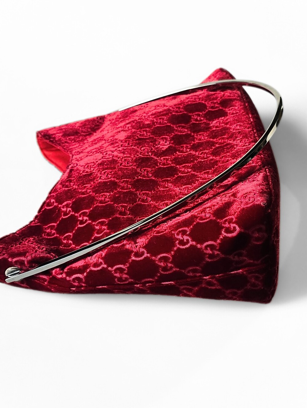 **SOLD*Gucci by Tom Ford 1997 Red Velvet GG Monogram Chrome Handle ASO The Nanny - Picture 7 of 16